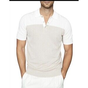 NWT Reiss Alessano - Press Stud Colour Block Polo Shirt In Natural. Sz. Xs